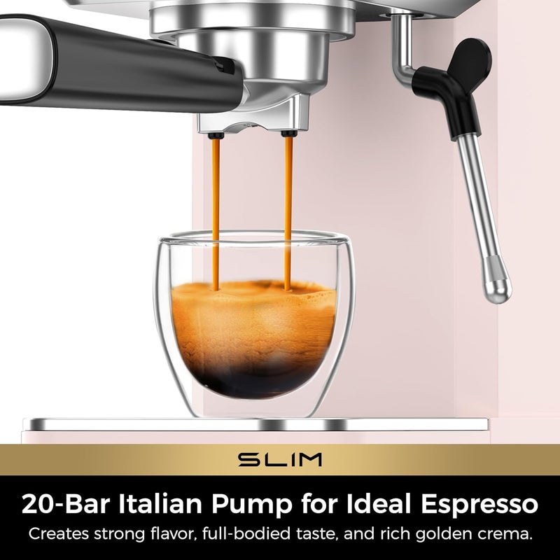 CHULUX Slim 2026 Upgrade Espresso Machine with Milk Frother Steam Wand, 20 Bar Professional Italian Pump Espresso Coffee Machine for Home Cappuccino & Latte Maker, Stainless Steel, Pink - Image 2